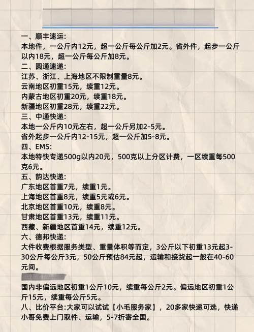 天天快递最新运费价格表