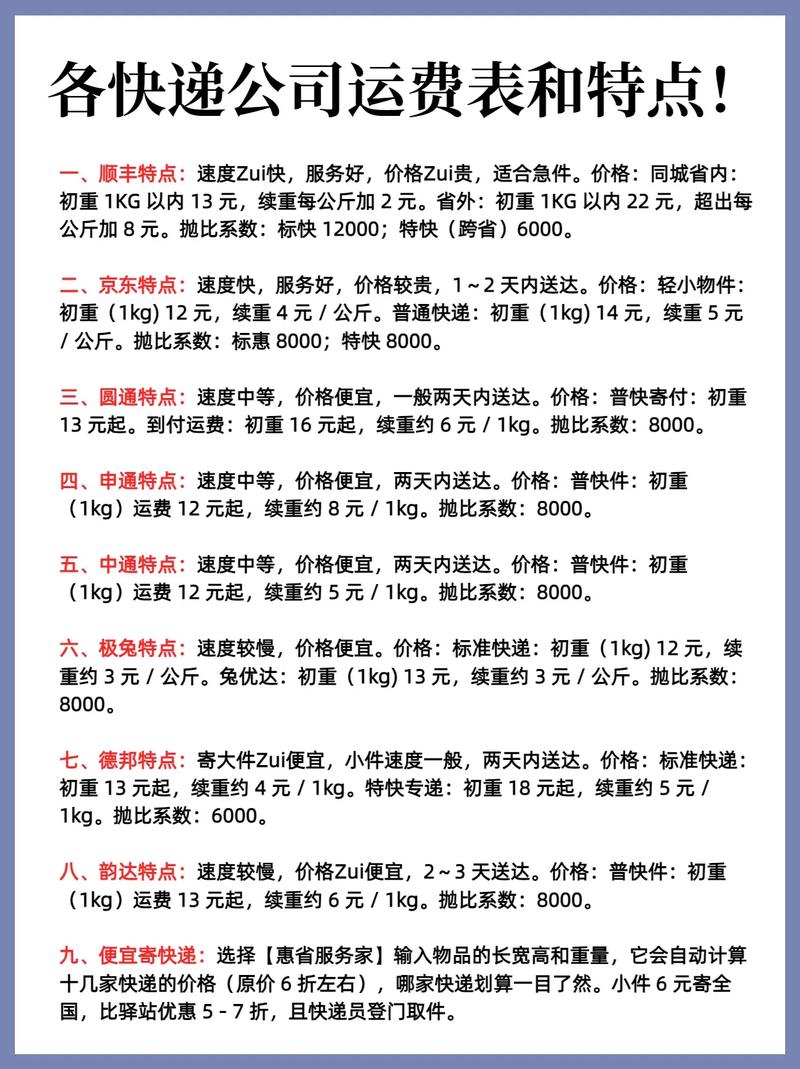 天天快递最新运费价格表