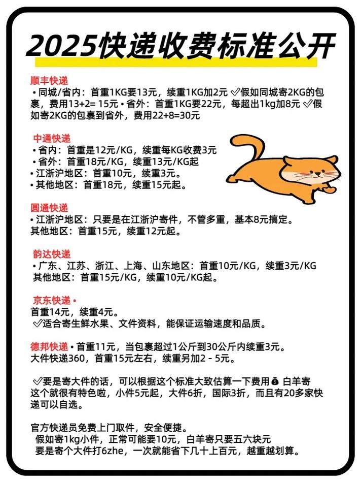 天天快递价目表2025